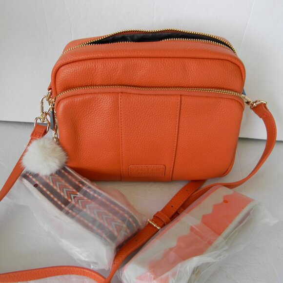 Pom Pom London Handbags - NEW Pom Pom London Original Plus Leather Crossbody Bag w/ Accessories ORANGE
